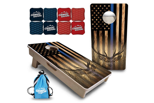 Blue & Red Line Deer & Fish Flag - Mini or Vacation Size Cornhole Boards