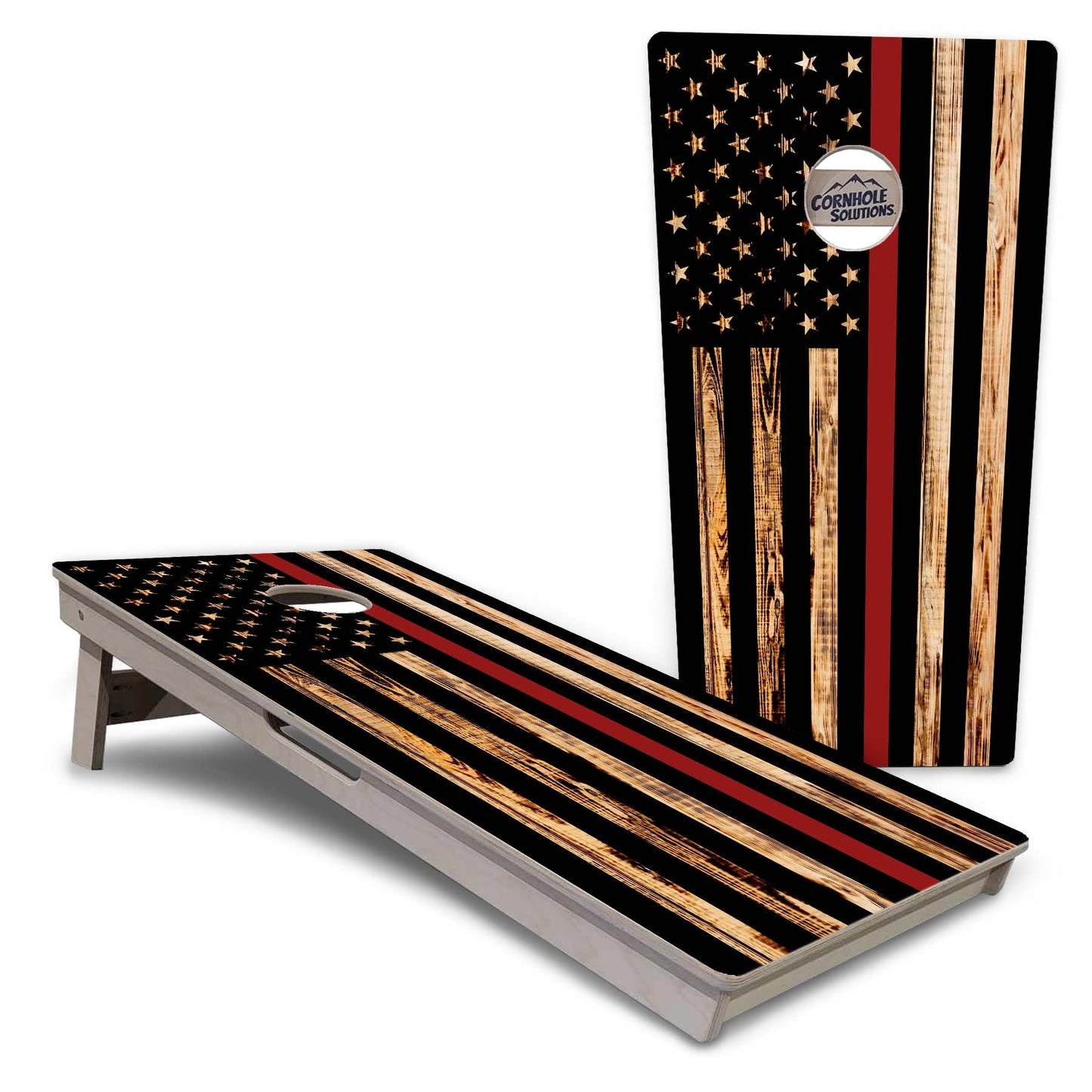 Blue & Red Line Burnt Flag Cornhole Boards - Professional Tournament Series