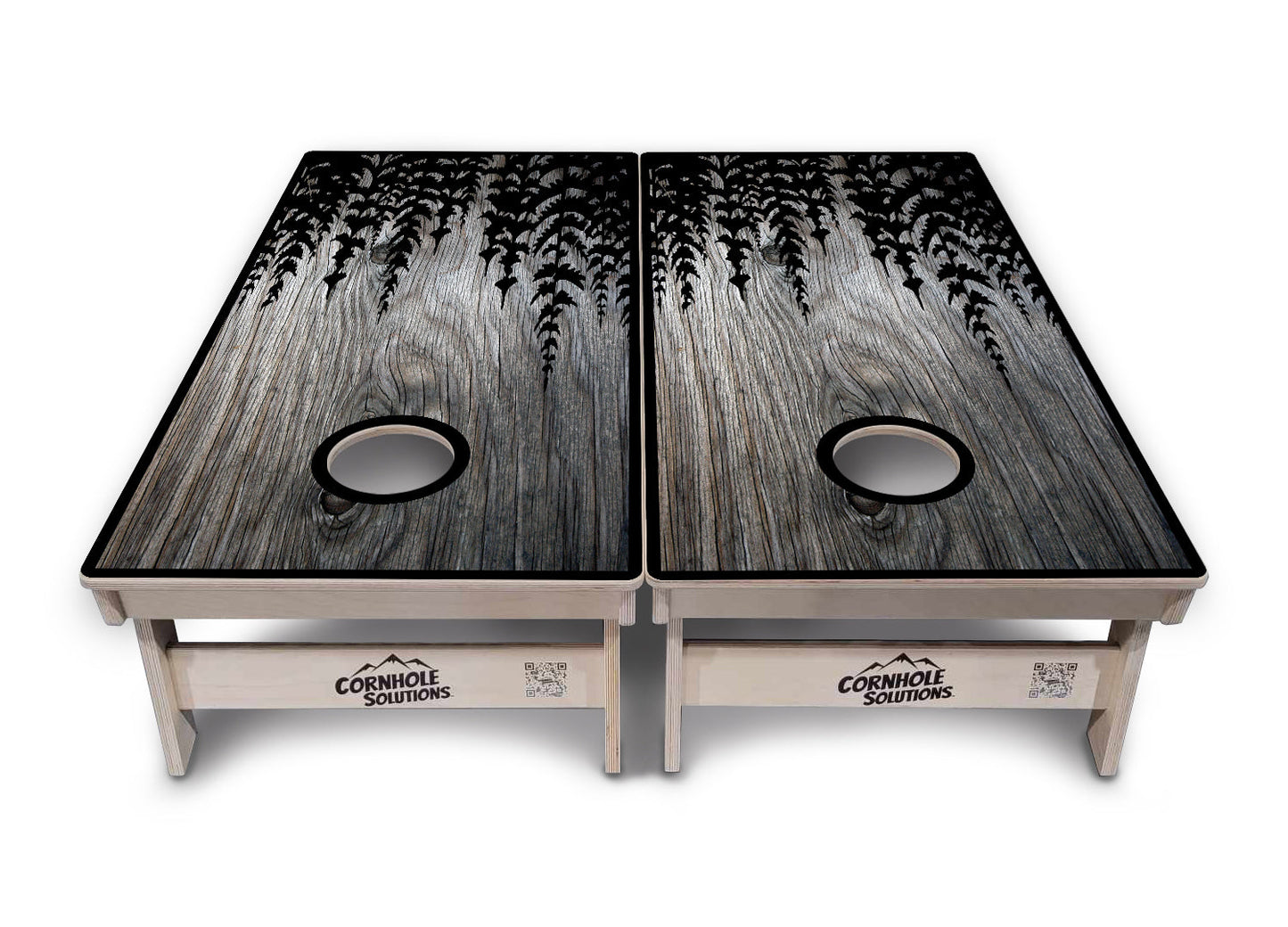 Greyscale Pine Trees Cornhole Boards - Professional Tournament Series