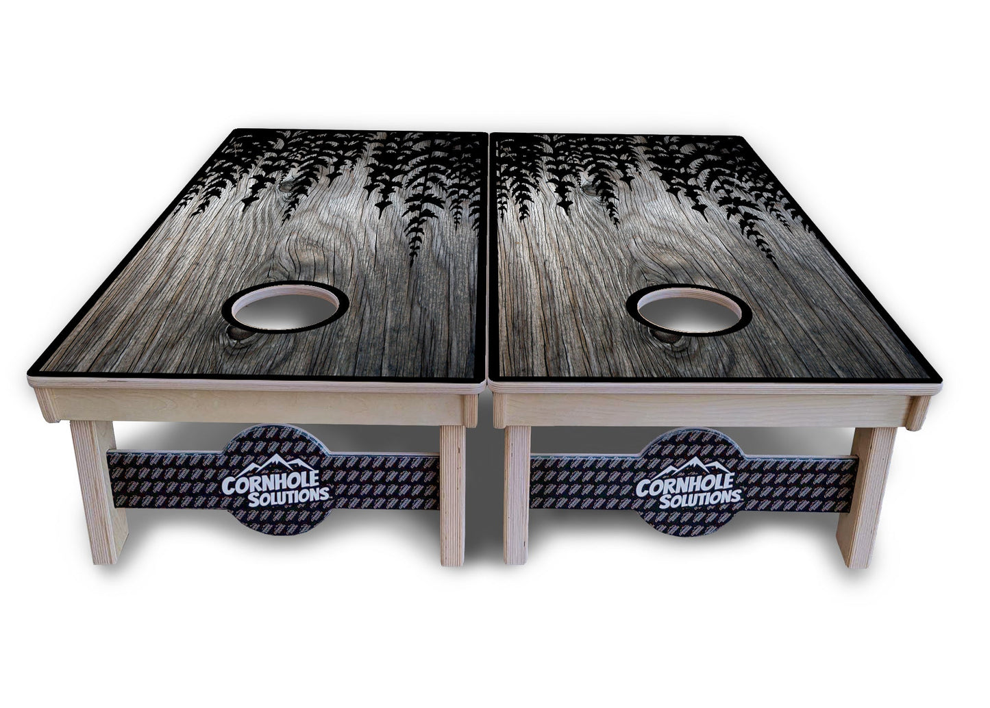 Greyscale Pine Trees Cornhole Boards - Professional Tournament Series