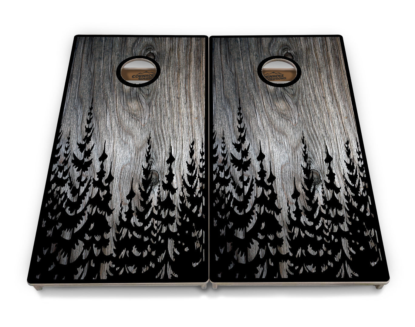 Greyscale Pine Trees Cornhole Boards - Professional Tournament Series