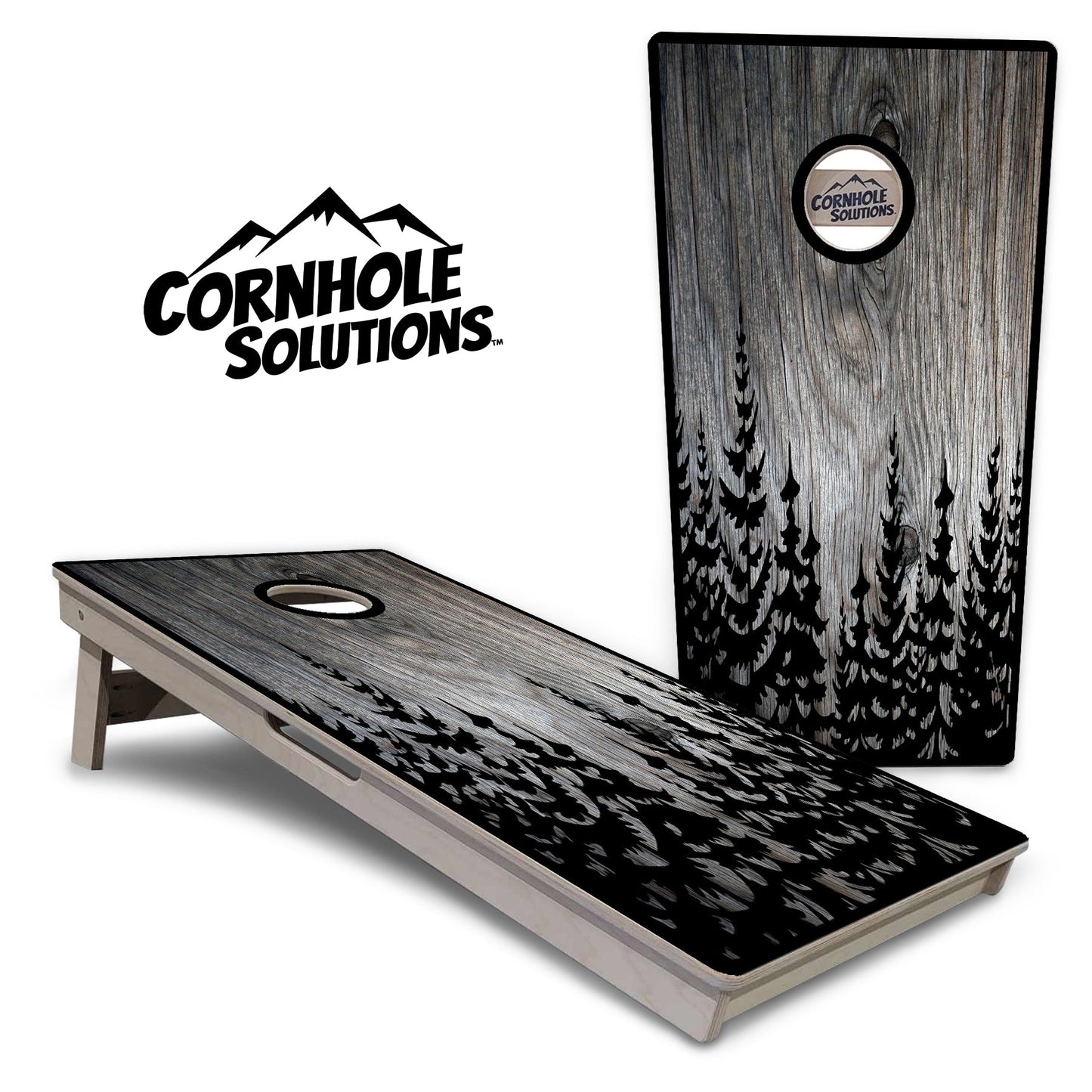 Greyscale Pine Trees Cornhole Boards - Professional Tournament Series