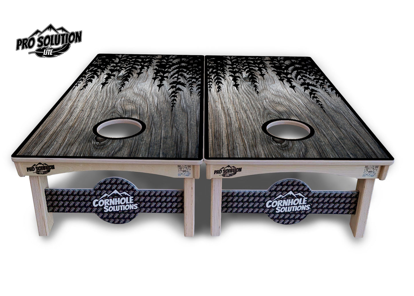 Greyscale Pine Trees Cornhole Boards - Pro Solution Lite Series