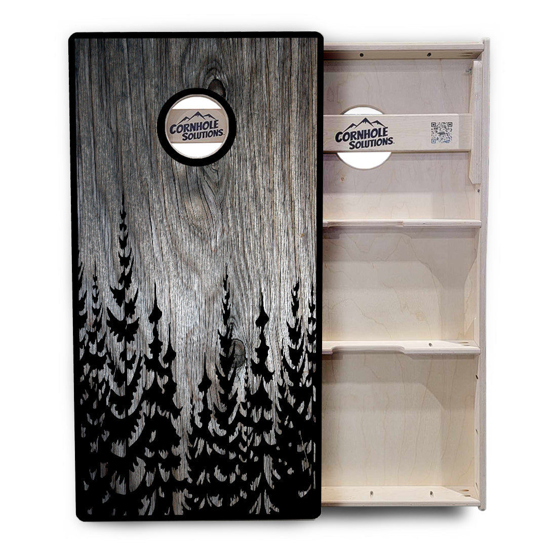 Greyscale Pine Trees Cornhole Boards - Professional Tournament Series