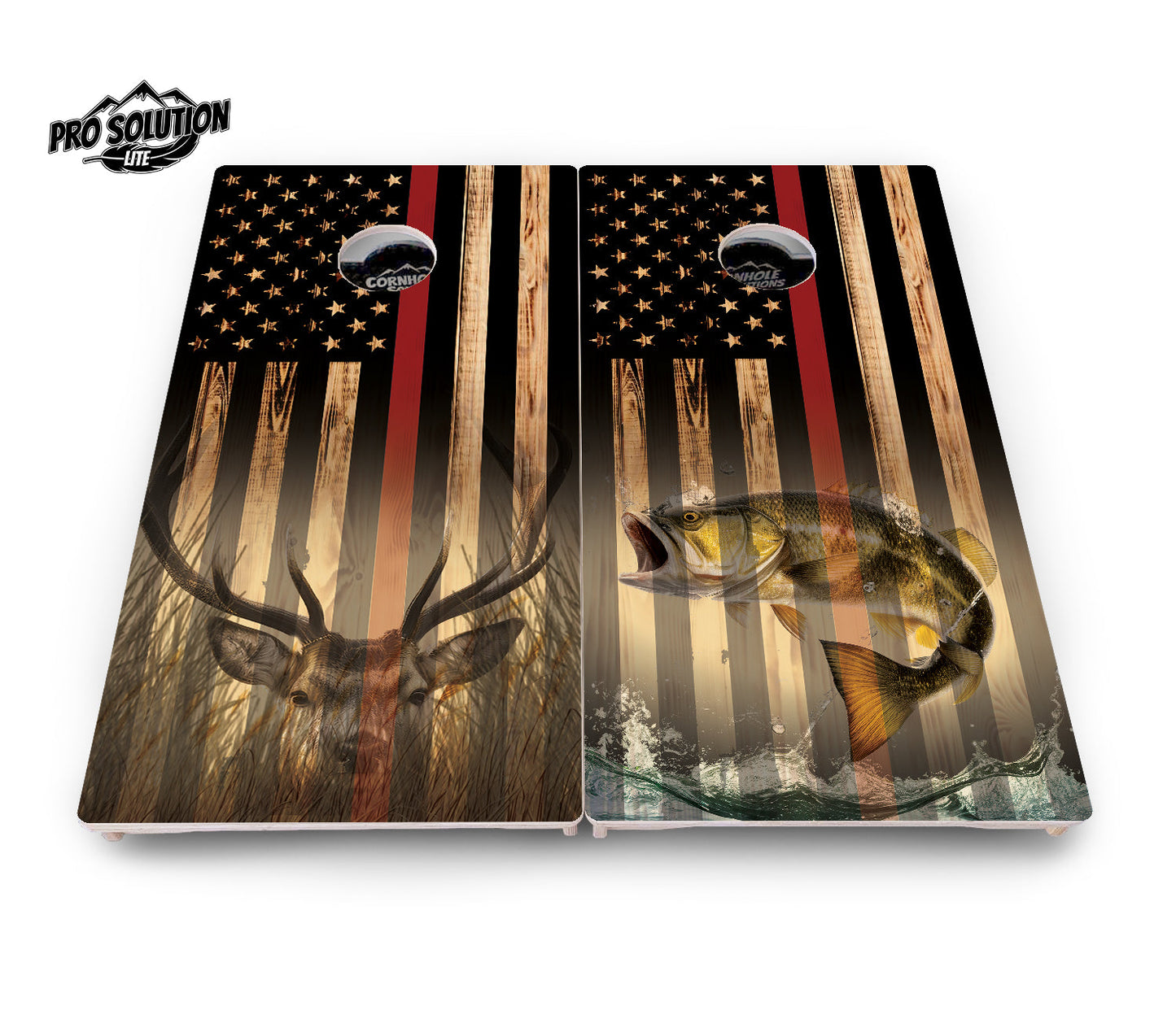Red Line Deer & Fish Flag Cornhole Boards - Pro Solution Lite Series