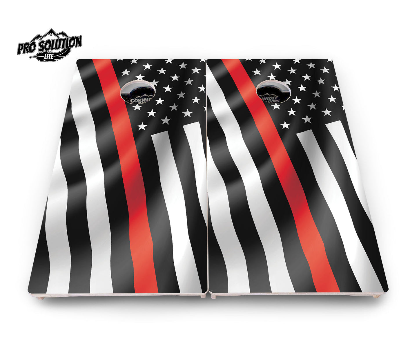 B&W Wavy Flag Cornhole Boards - Pro Solution Lite Series