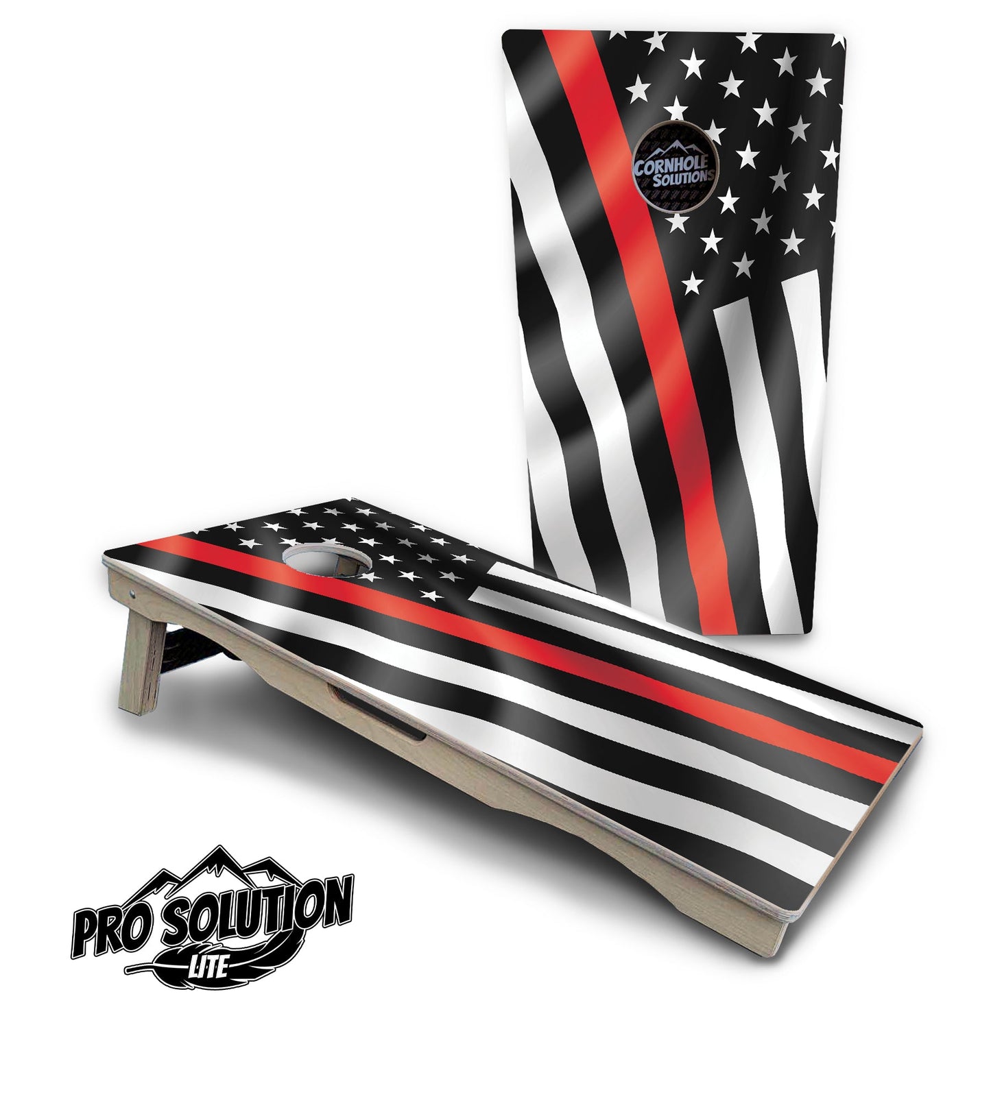 B&W Wavy Flag Cornhole Boards - Pro Solution Lite Series