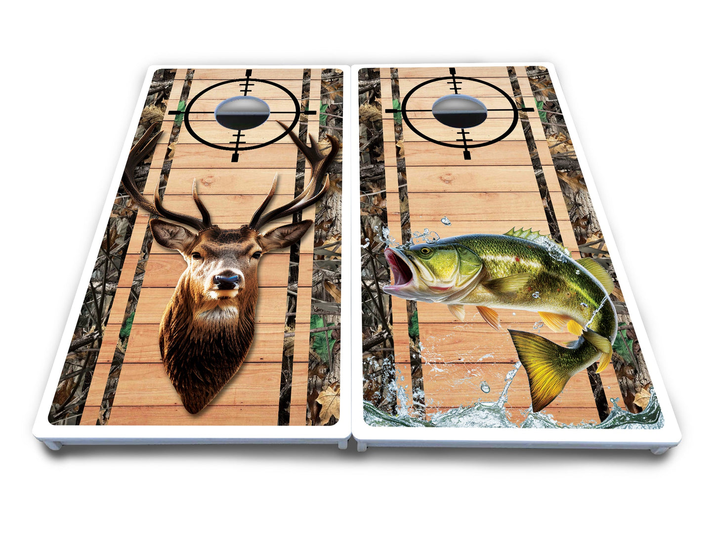 Scope Deer & Fish Plank Cornhole Boards - All Weather Series