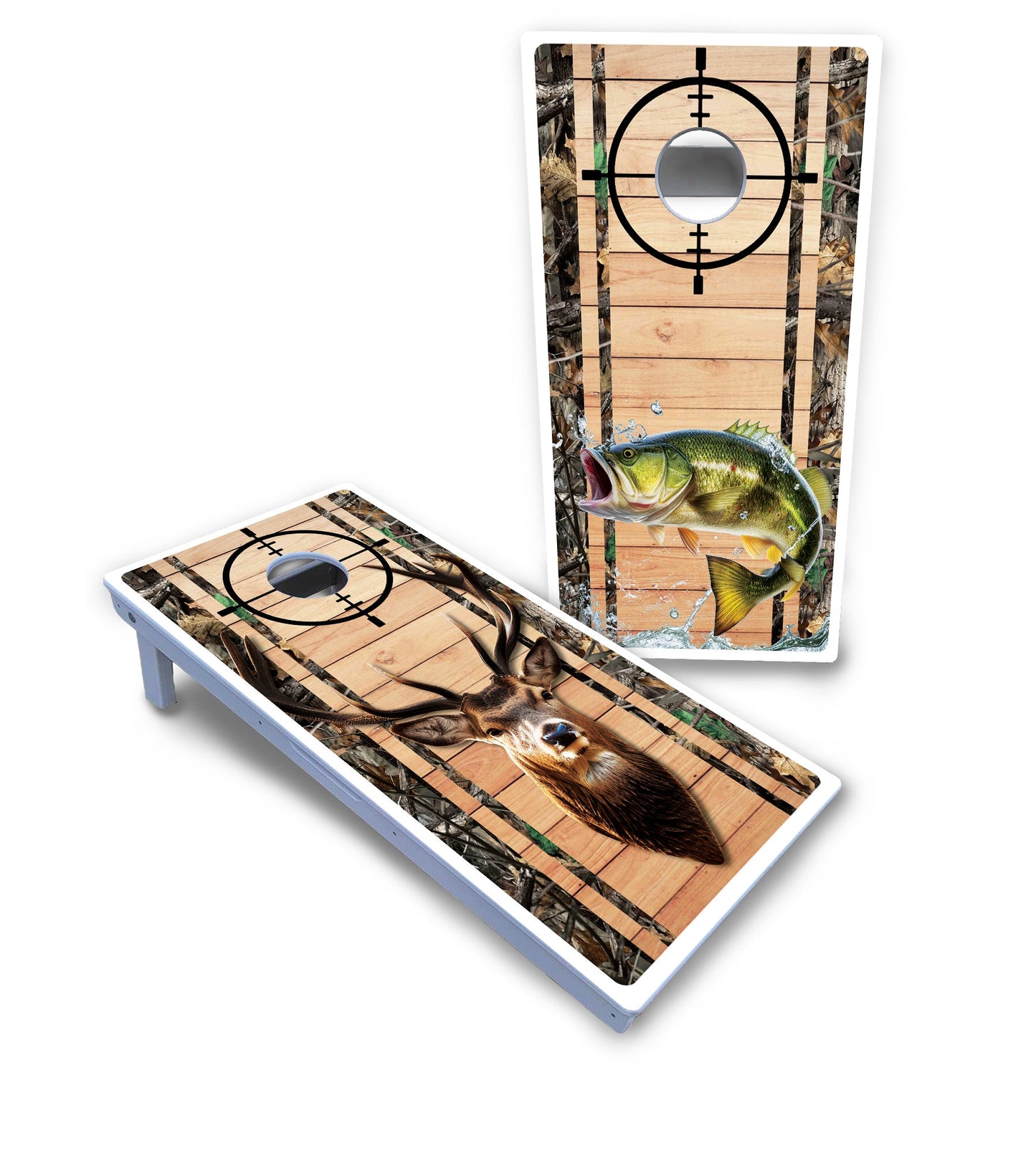 Scope Deer & Fish Plank Cornhole Boards - All Weather Series