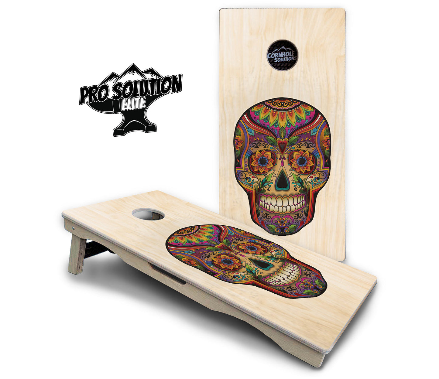 Sugar Skull Cornhole Boards - Pro Solution Elite Series - Natural