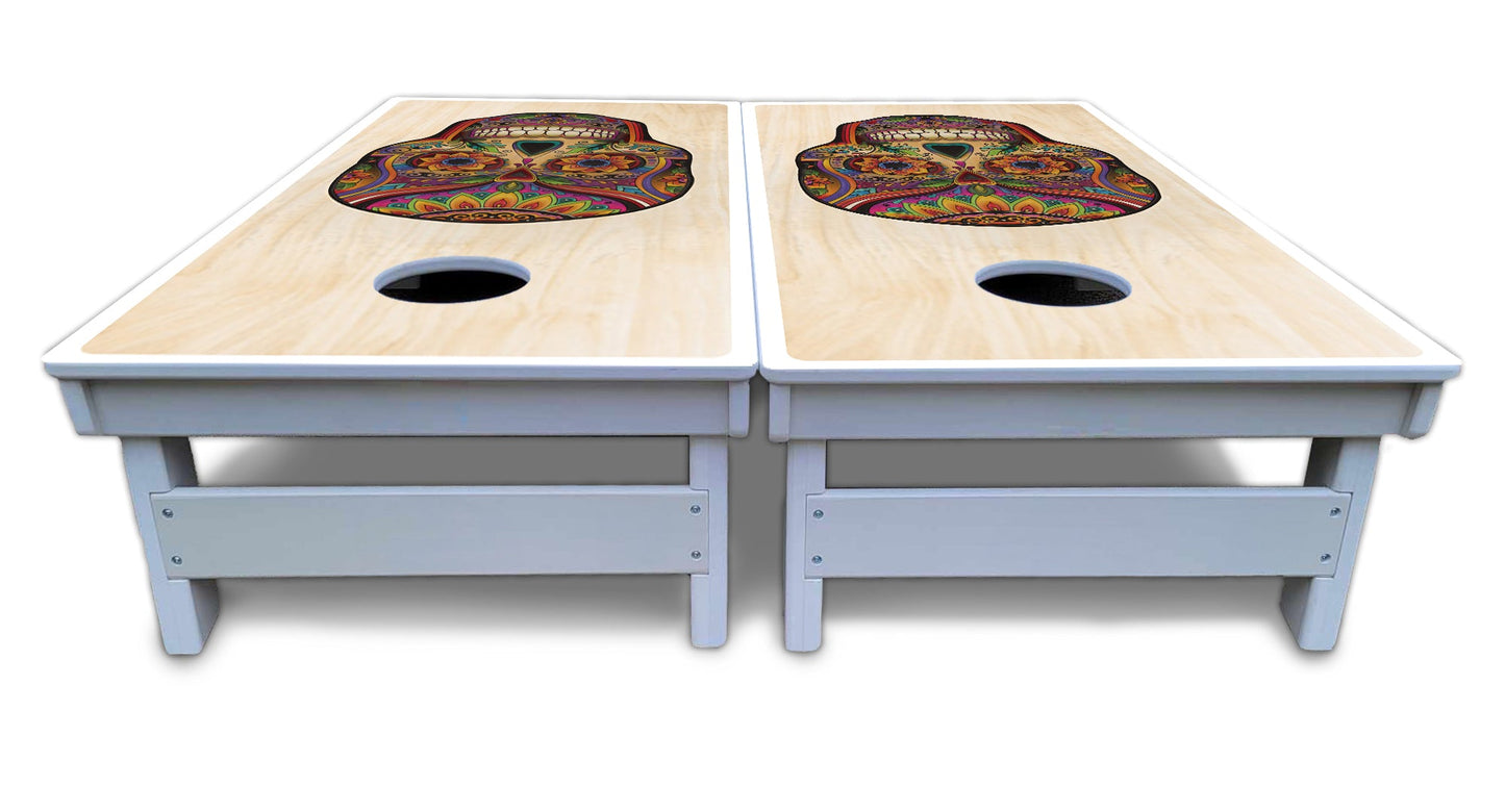 Sugar Skull Cornhole Boards - All Weather Series - Natural