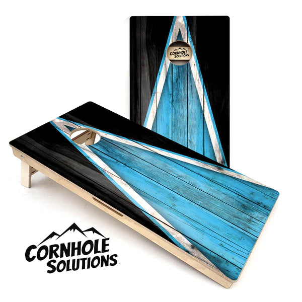 Quick Ship Cornhole Boards - Blue Triangle Design