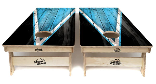 Quick Ship Cornhole Boards - Blue Triangle Design