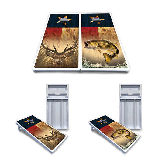 Texas Flag Deer & Fish Cornhole Boards - All Weather Series