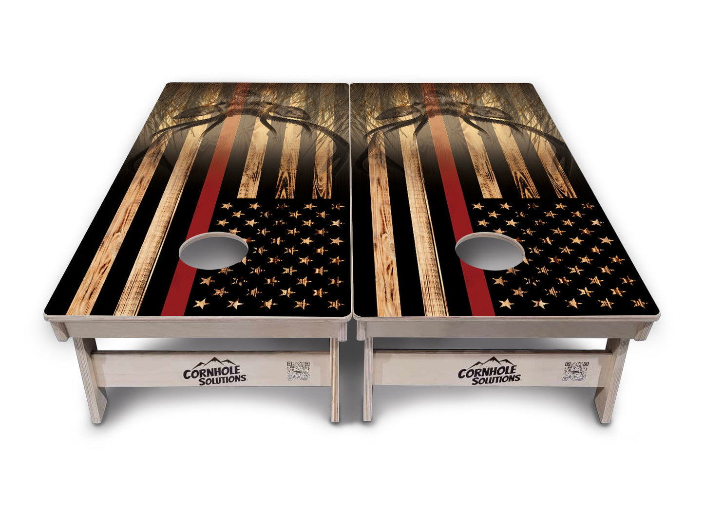 Blue & Red Line Burnt Flag Deer & Fish Cornhole Boards - Professional Tournament Series