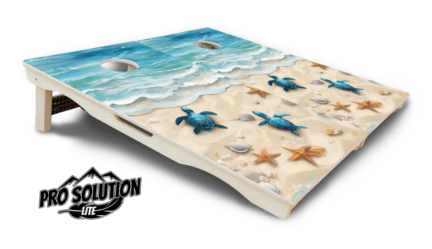 Sea Turtle Beach Scene Cornhole Boards - Pro Solution Lite Series