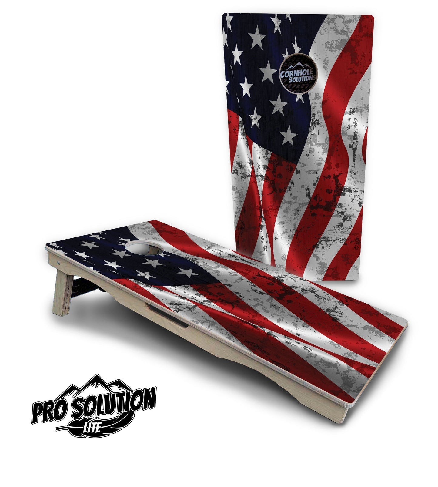 Wavy Distressed Flag Cornhole Boards - Pro Solution Lite Series