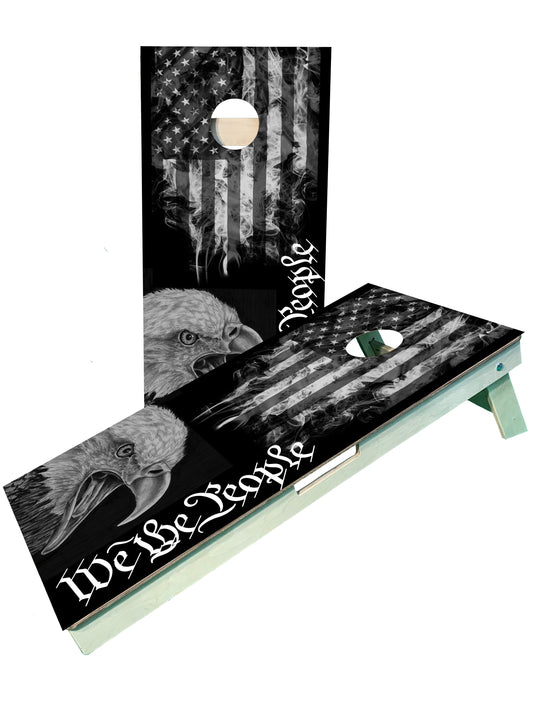 We The People Black & White Eagle Flag Cornhole Set