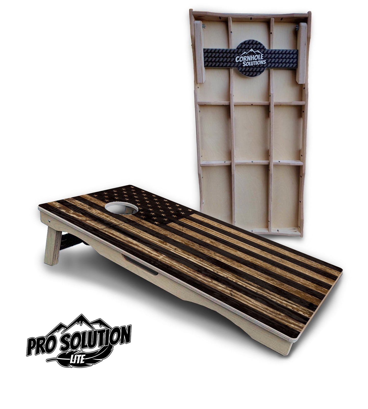 Wood Flag & DTOM Cornhole Boards - Pro Solution Lite Series