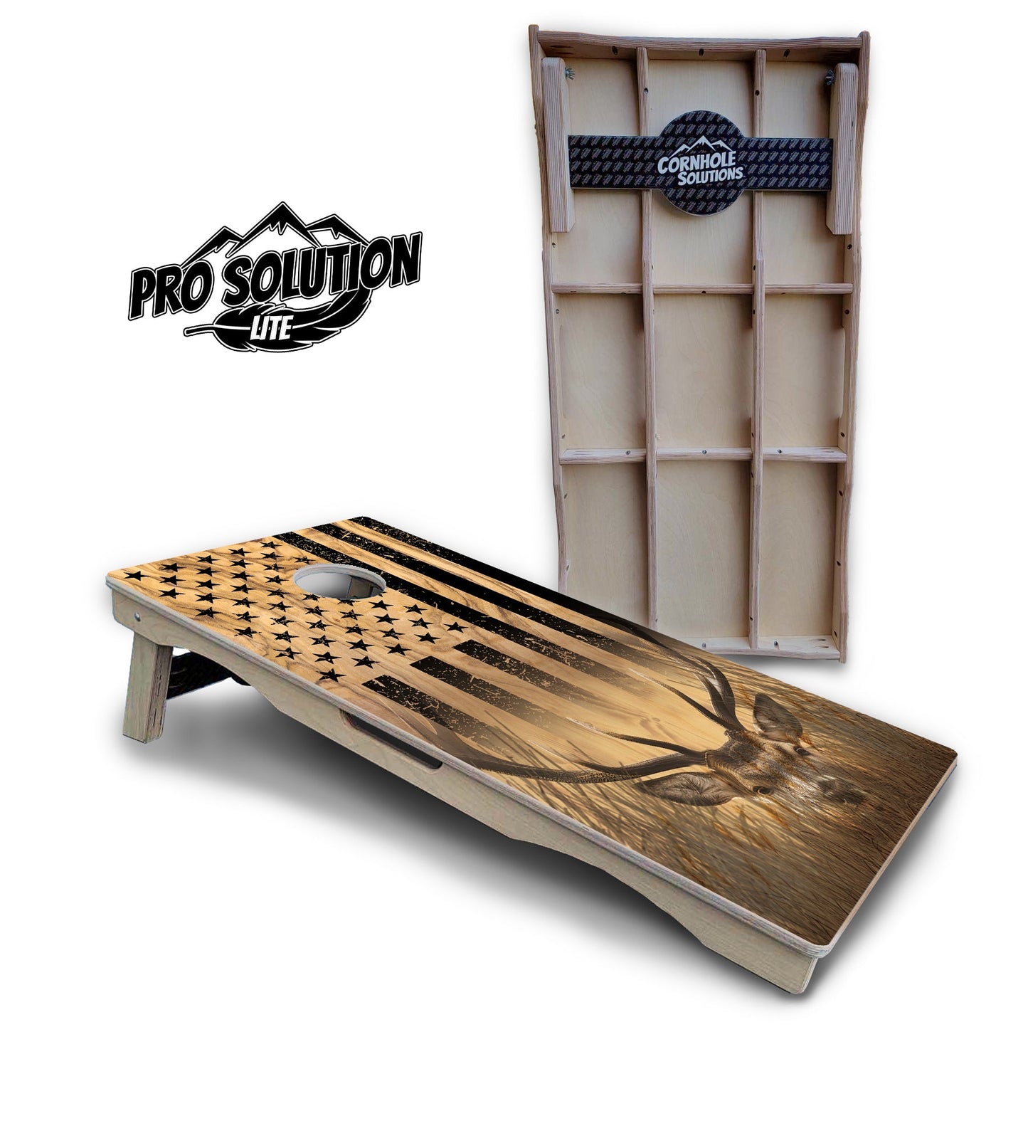 Light Wood Deer & Fish Flag Cornhole Boards - Pro Solution Lite Series
