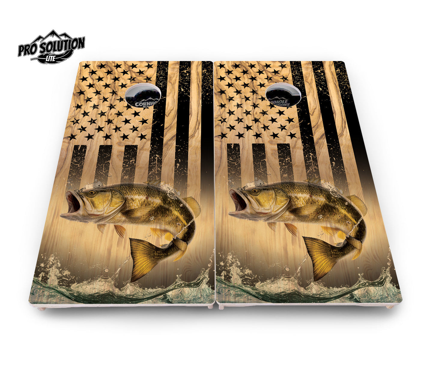 Light Wood Deer & Fish Flag Cornhole Boards - Pro Solution Lite Series