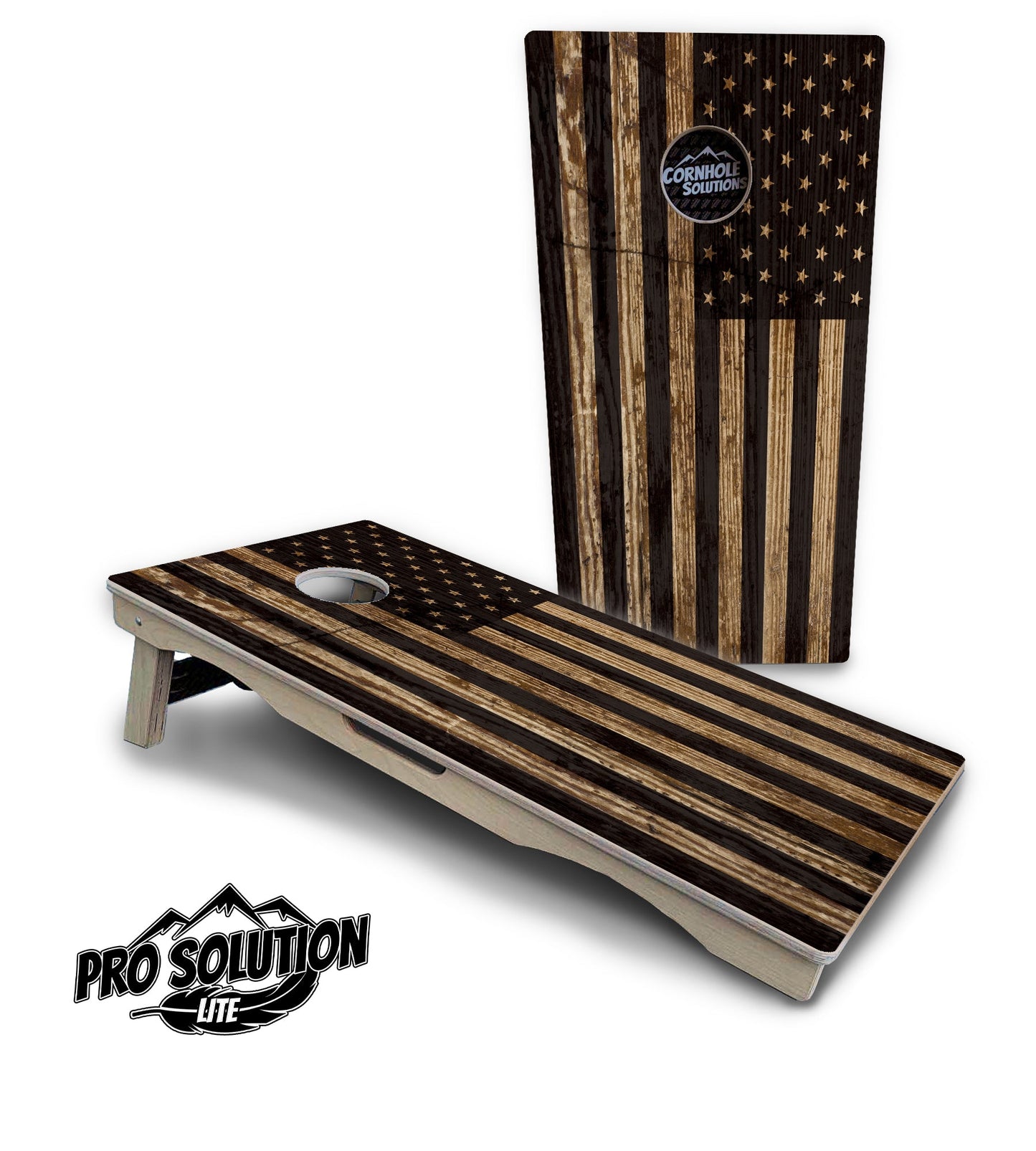Wood Flag & DTOM Cornhole Boards - Pro Solution Lite Series