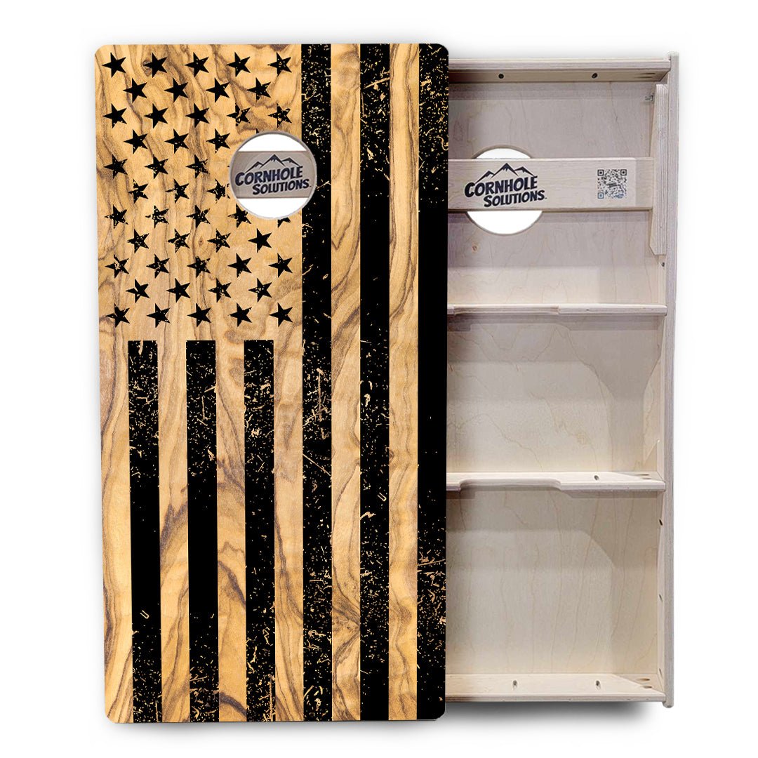 Light Wood Flag Cornhole Boards – Tournament Series