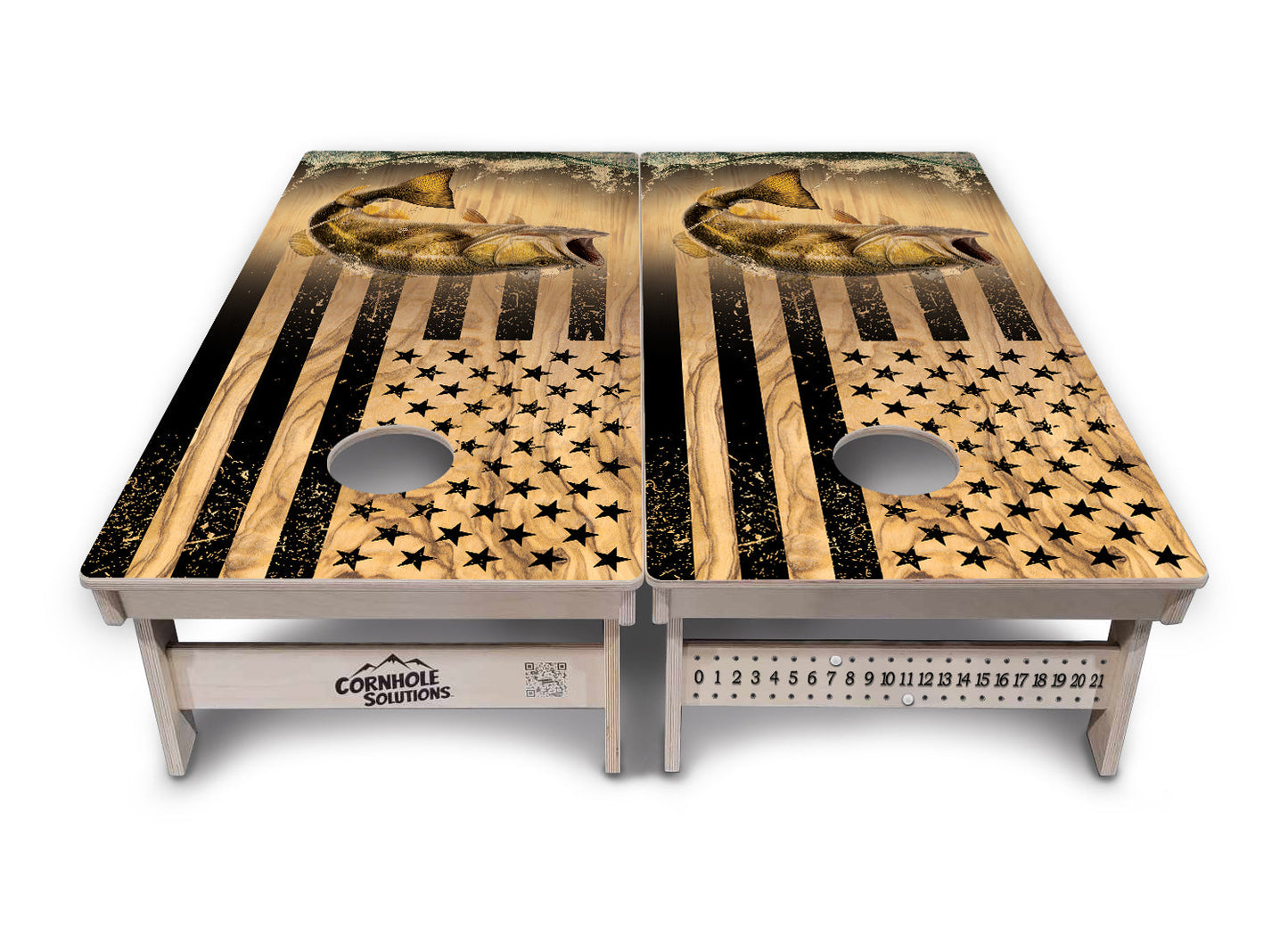 Light Wood Flag Deer & Fish Cornhole Boards - Professional Tournament Series