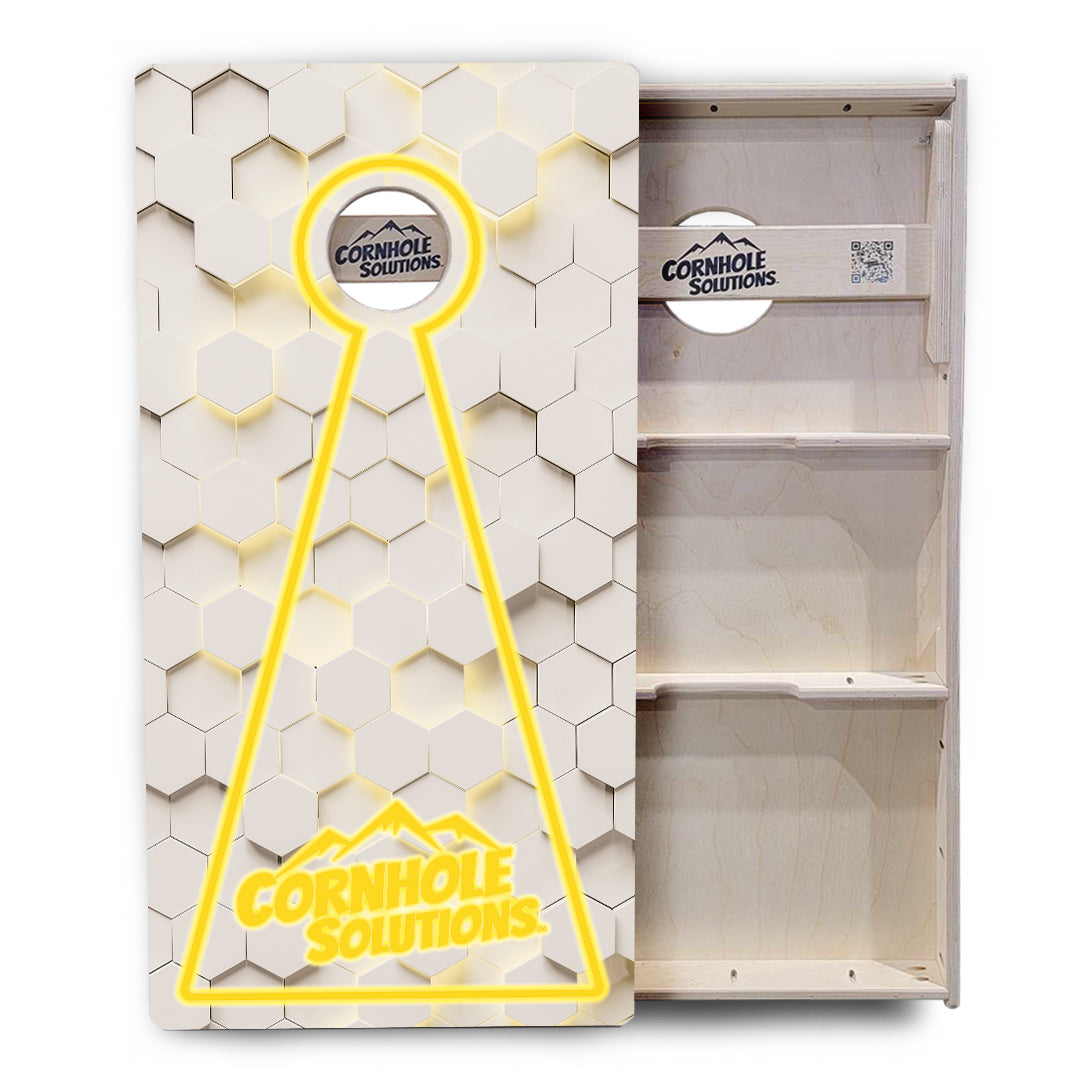 Glow Hole White Background Cornhole Boards - Professional Tournament Series