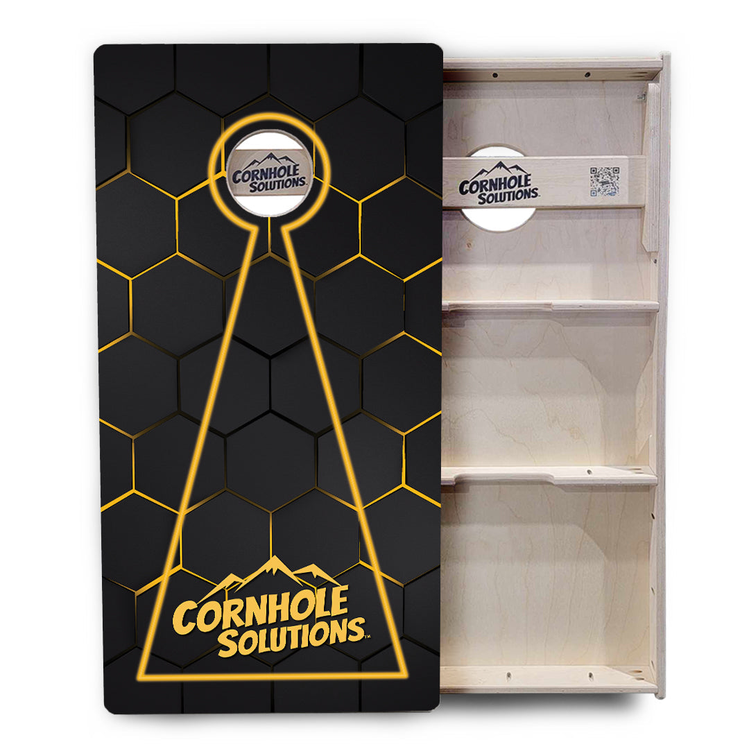 Glow Hole Black Backgound Cornhole Boards - Professional Tournament Series
