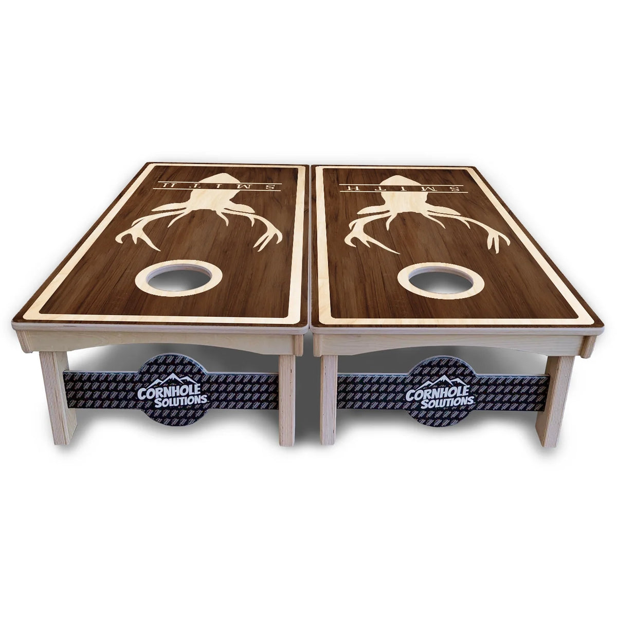 Personalized Buck Woodgrain Cornhole Boards – Pro Lite or Pro Elite