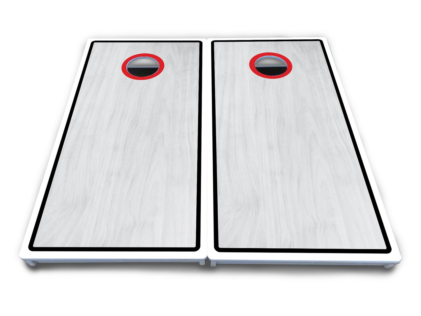 Red/Black Hole Ring Grey Wash Cornhole Boards - All Weather Series
