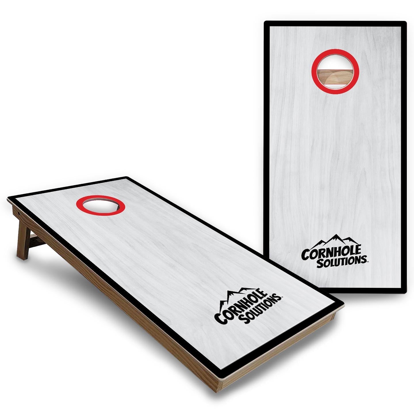 Red/Black Hole Ring Grey Wash Cornhole Boards - Backyard Series