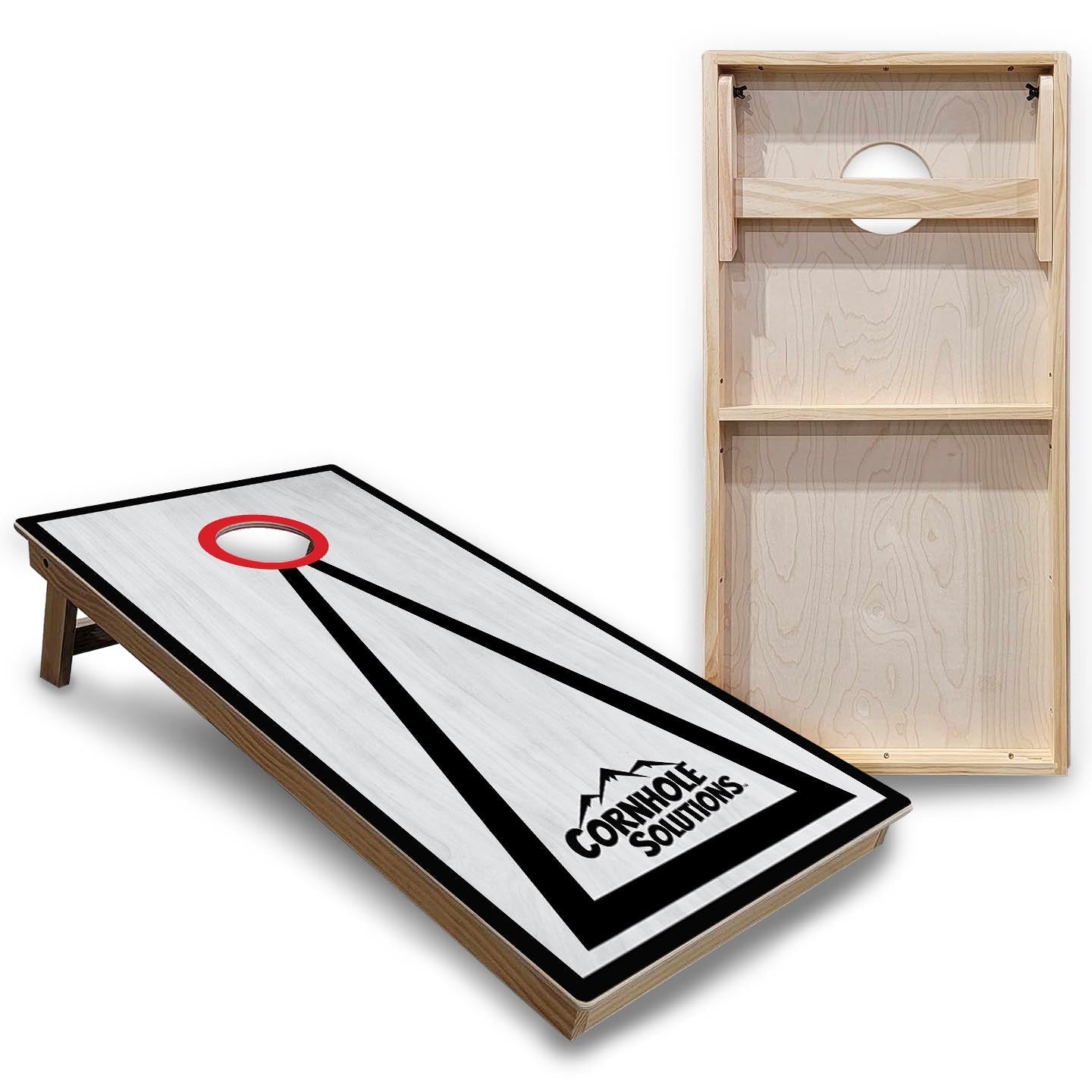 Red/Black Hole Ring Grey Wash Cornhole Boards - Backyard Series