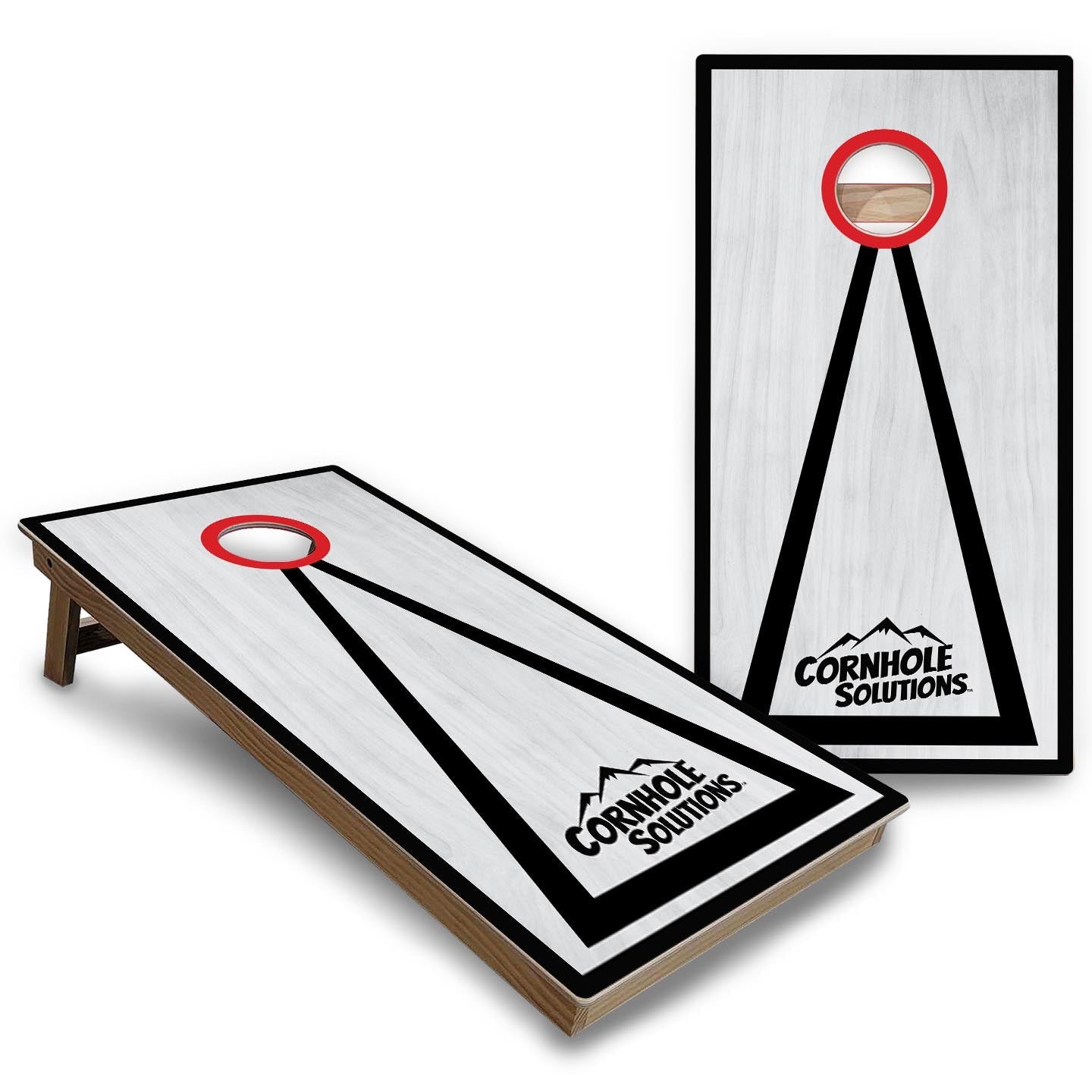 Red/Black Hole Ring Grey Wash Cornhole Boards - Backyard Series
