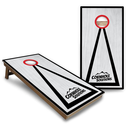 Red/Black Hole Ring Grey Wash Cornhole Boards - Backyard Series