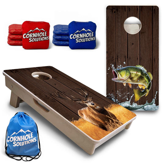 Colorful Deer & Fish Barnwood - Mini or Vacation Size Cornhole Boards