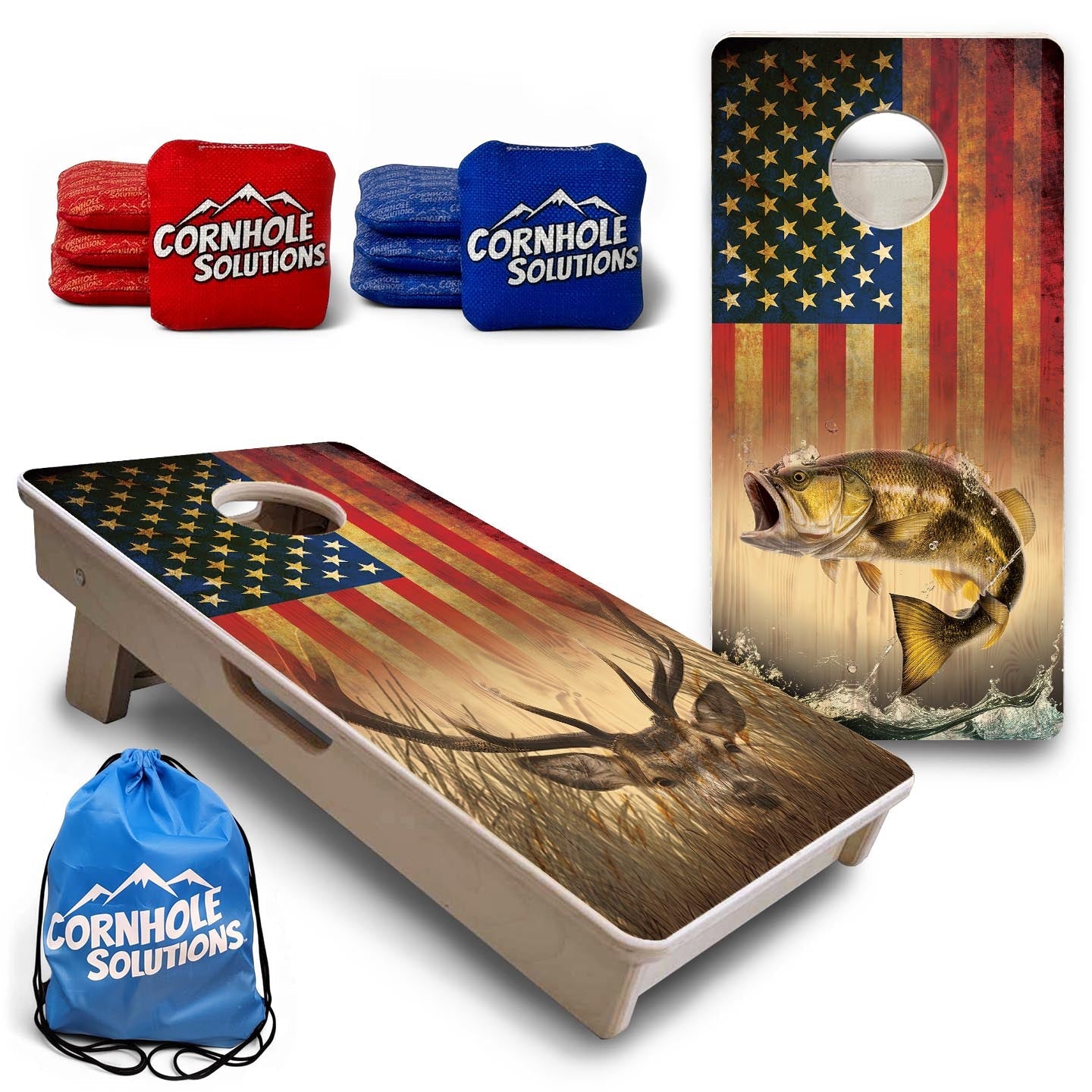 Hidden Deer & Fish RWB - Mini or Vacation Size Cornhole Boards