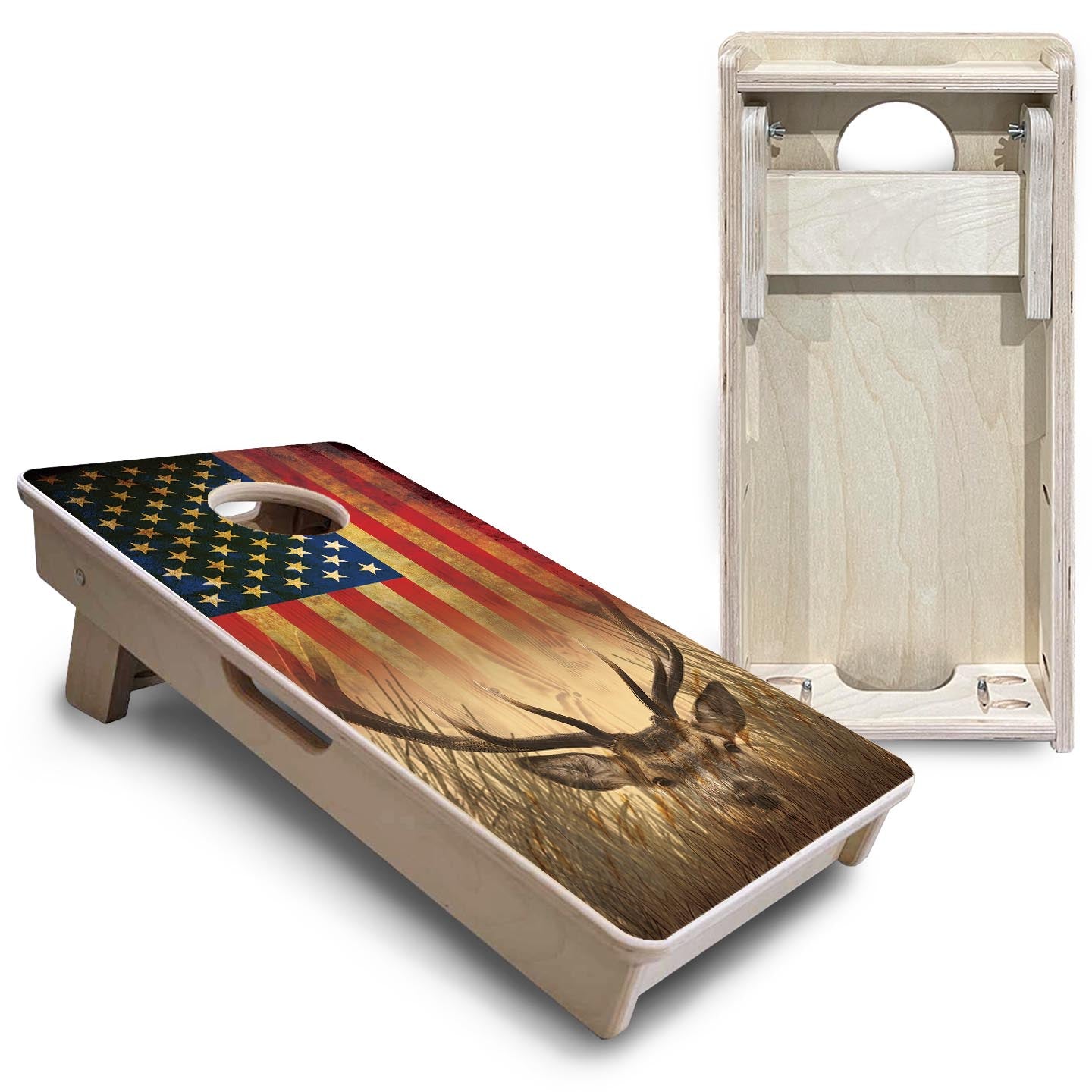 Hidden Deer & Fish RWB - Mini or Vacation Size Cornhole Boards
