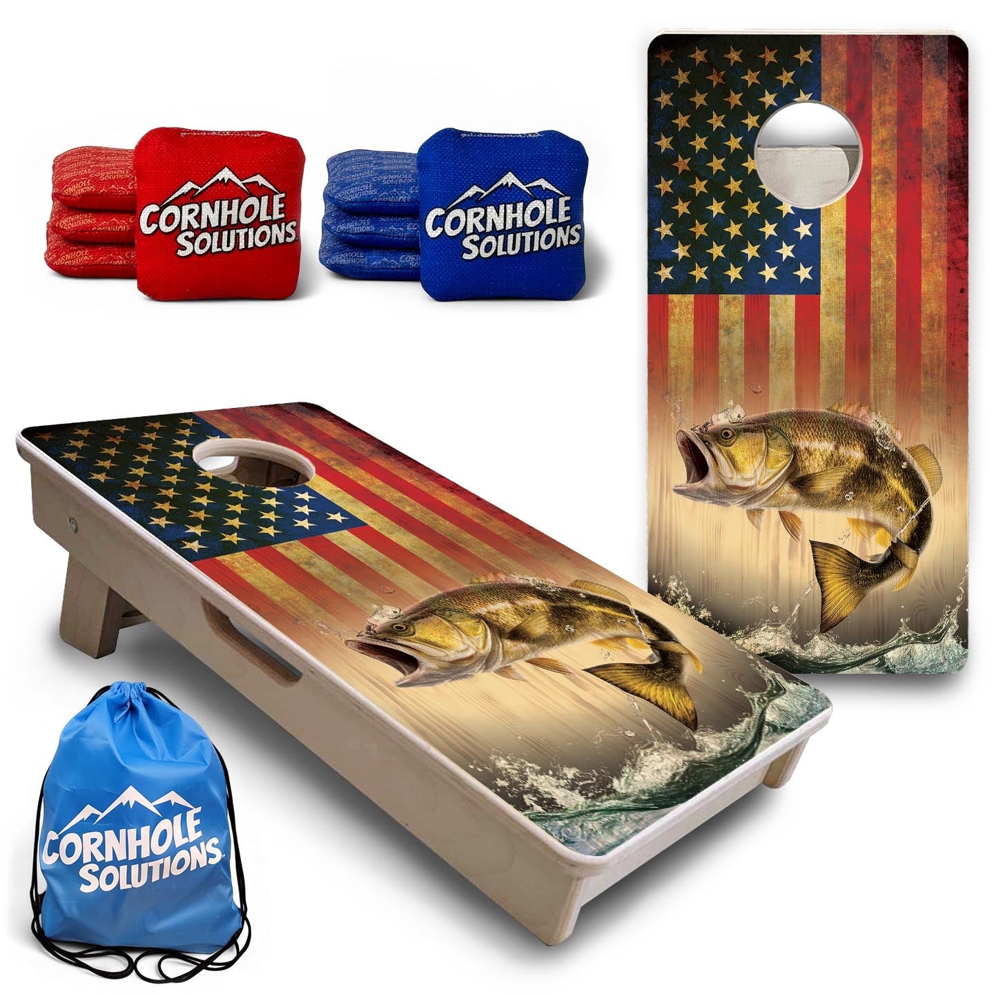 Hidden Fish RWB - Mini or Vacation Size Cornhole Boards