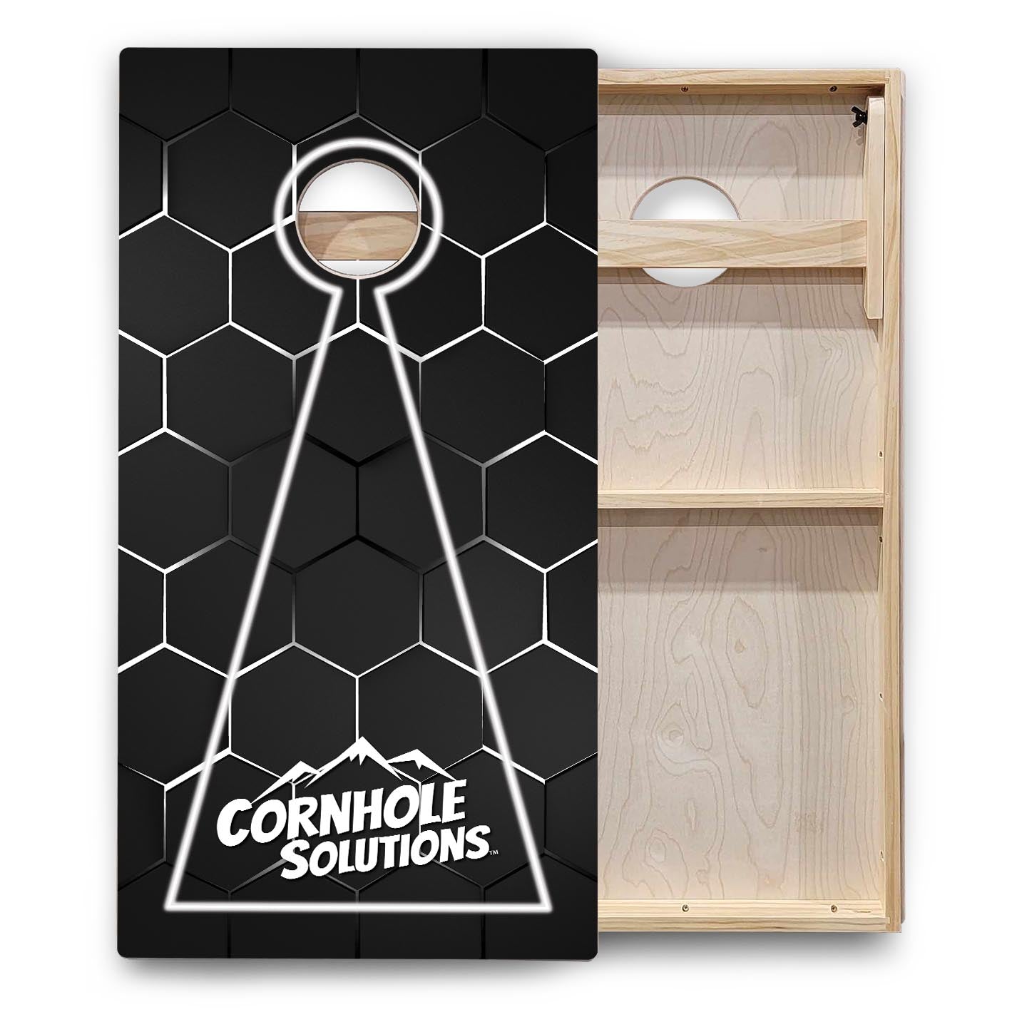 Glow Hole Black Background Cornhole Boards - Backyard Series