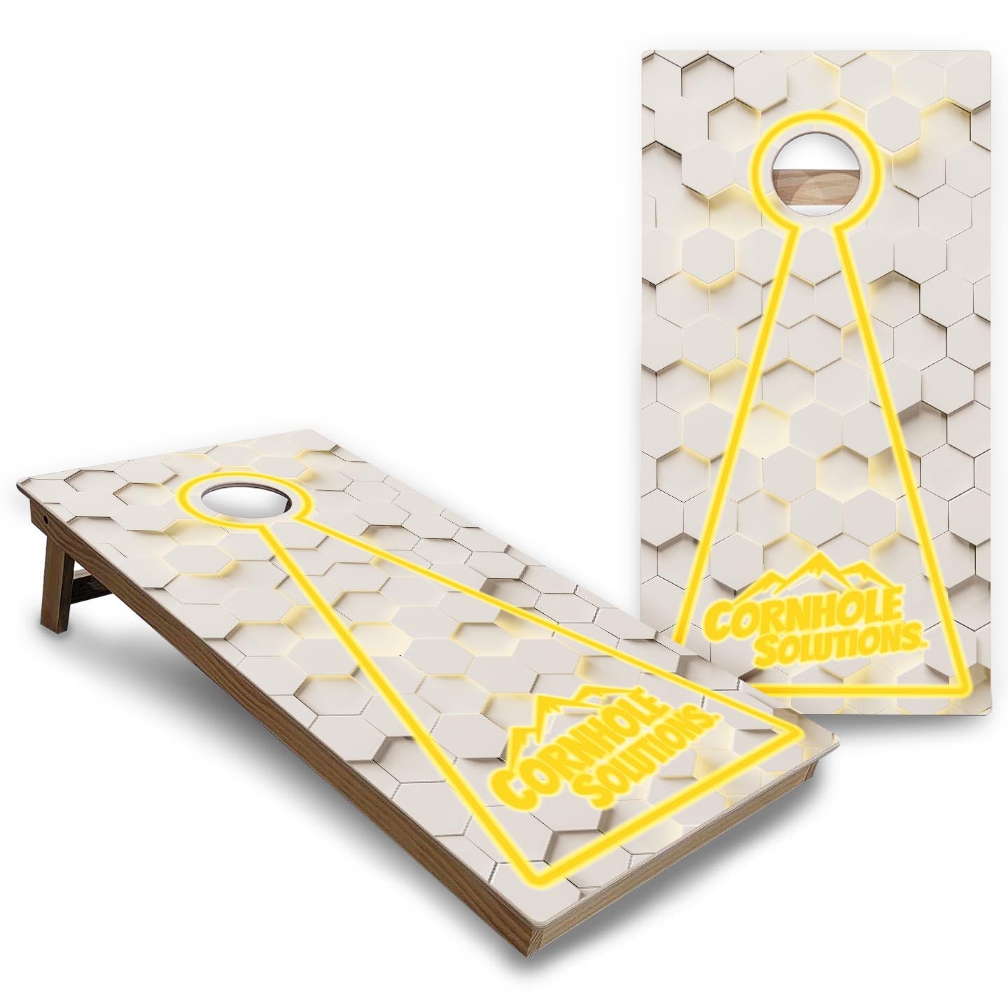 Glow Hole White Background Cornhole Boards - Backyard Series