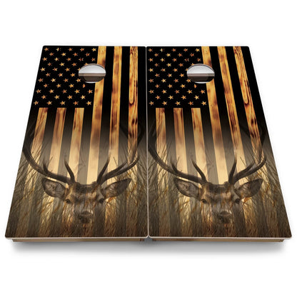 Hidden Deer & Fish Burnt Flag Cornhole Boards - Backyard Series
