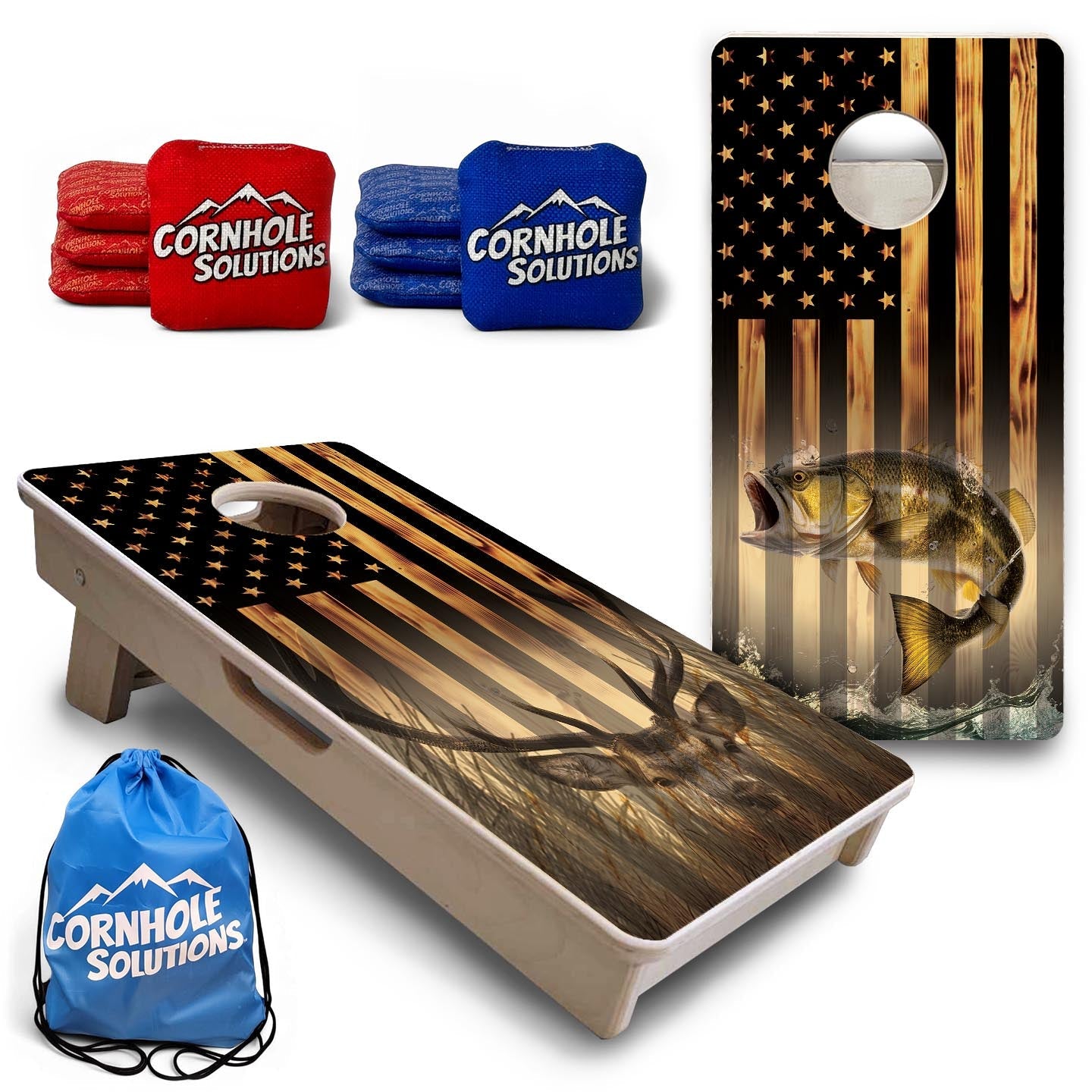 Hidden Deer & Fish Flag - Mini or Vacation Size Cornhole Boards