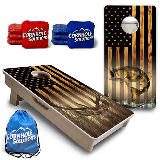 Hidden Deer & Fish Flag - Mini or Vacation Size Cornhole Boards