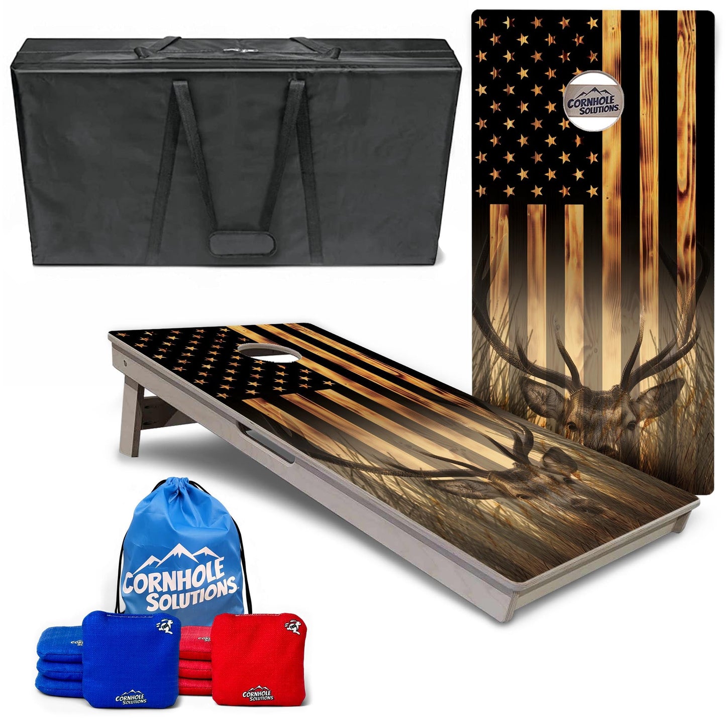 Complete Tournament Cornhole Bundle - Boards, Bags & Carrying Case - Hidden Deer/Fish