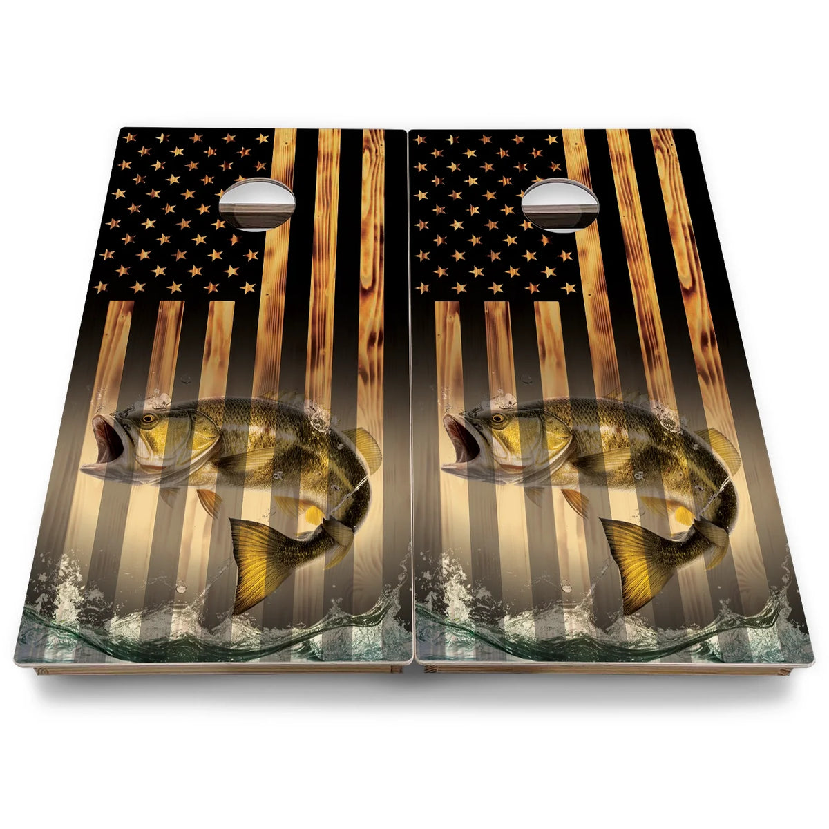 Hidden Deer & Fish Burnt Flag Cornhole Boards - Backyard Series