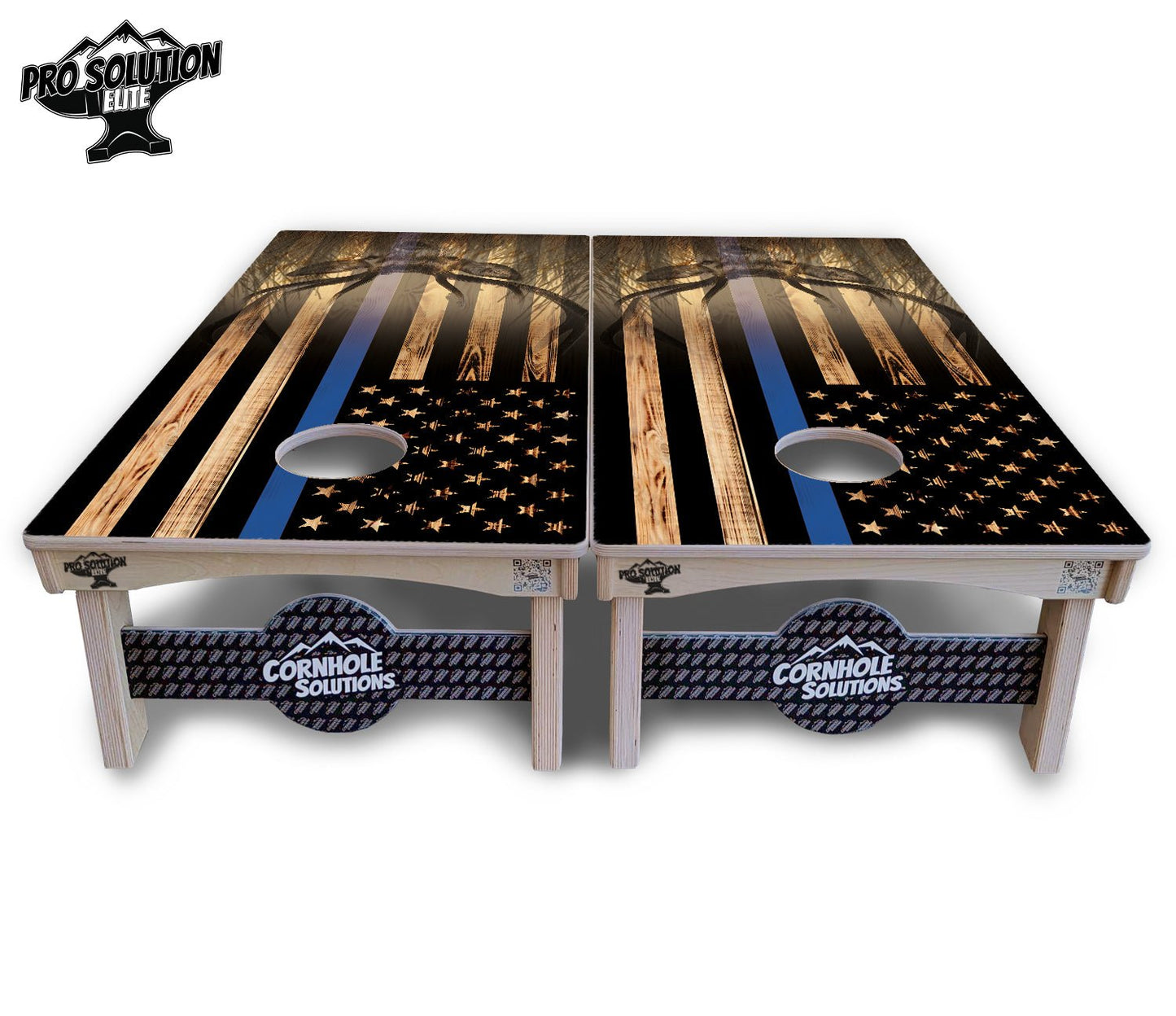 Blue & Red Line Flag Deer & Fish Flag Cornhole Boards - Pro Solution Elite Series