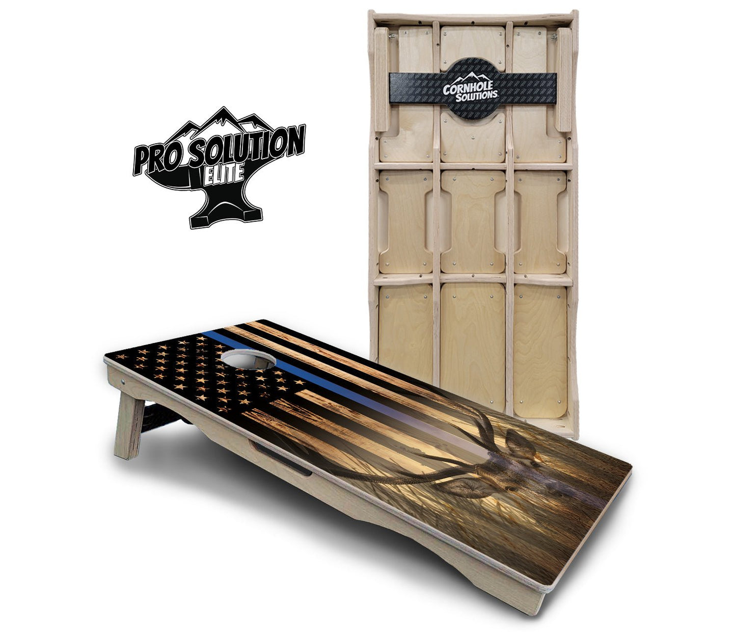 Blue & Red Line Flag Deer & Fish Flag Cornhole Boards - Pro Solution Elite Series