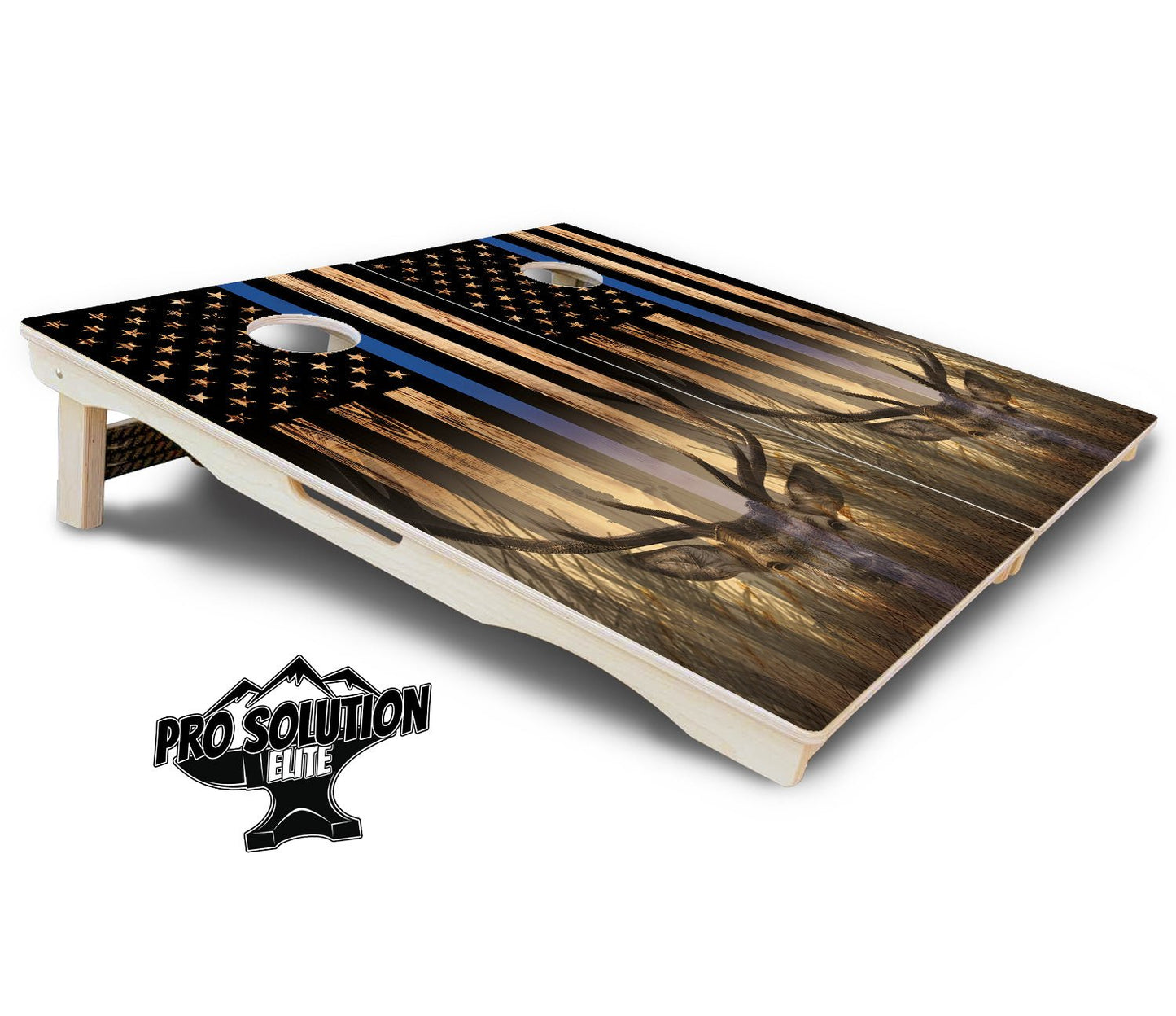 Blue & Red Line Flag Deer & Fish Flag Cornhole Boards - Pro Solution Elite Series